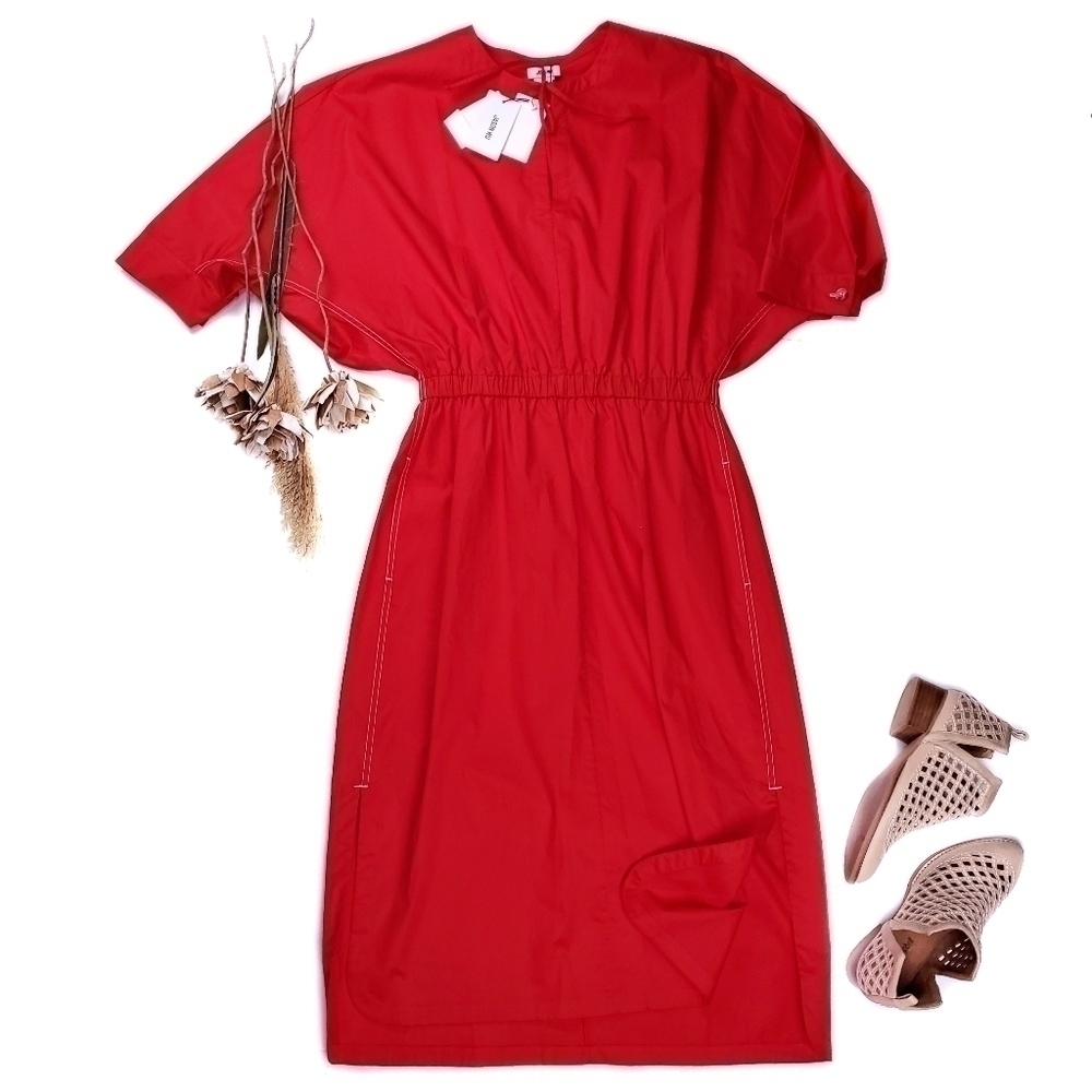 New Jason Wu Red Tie Front Pocketed Dress Sz 4 - Picture 9 of 16